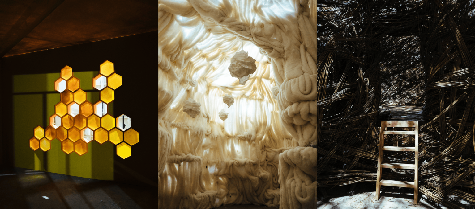 Storehouse Set London featuring natural textures and shapes such as a hive, wool and wicker