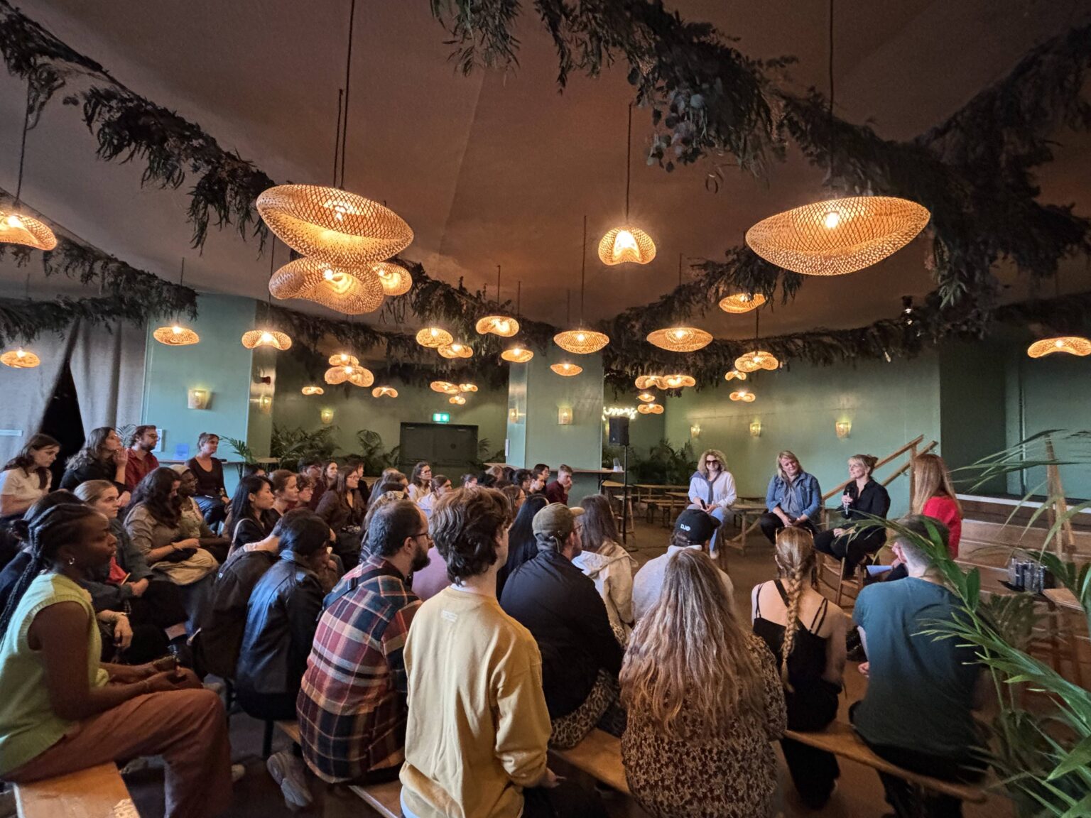 An audience of 16-30 year olds from Masterclass watch a panel discussion on STOREHOUSE: Making Immersive Theatre with Masterclass